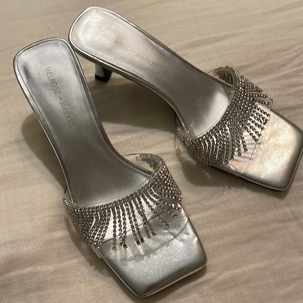 Silver with rhinestones size 6.5